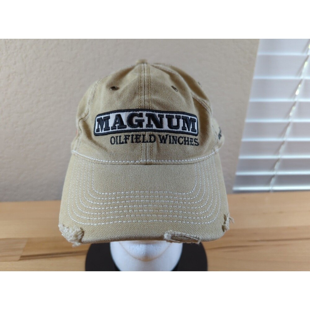 Magnum Oilfield Winches Distressed Baseball Hat Tan Adjustable Fit USA Canada